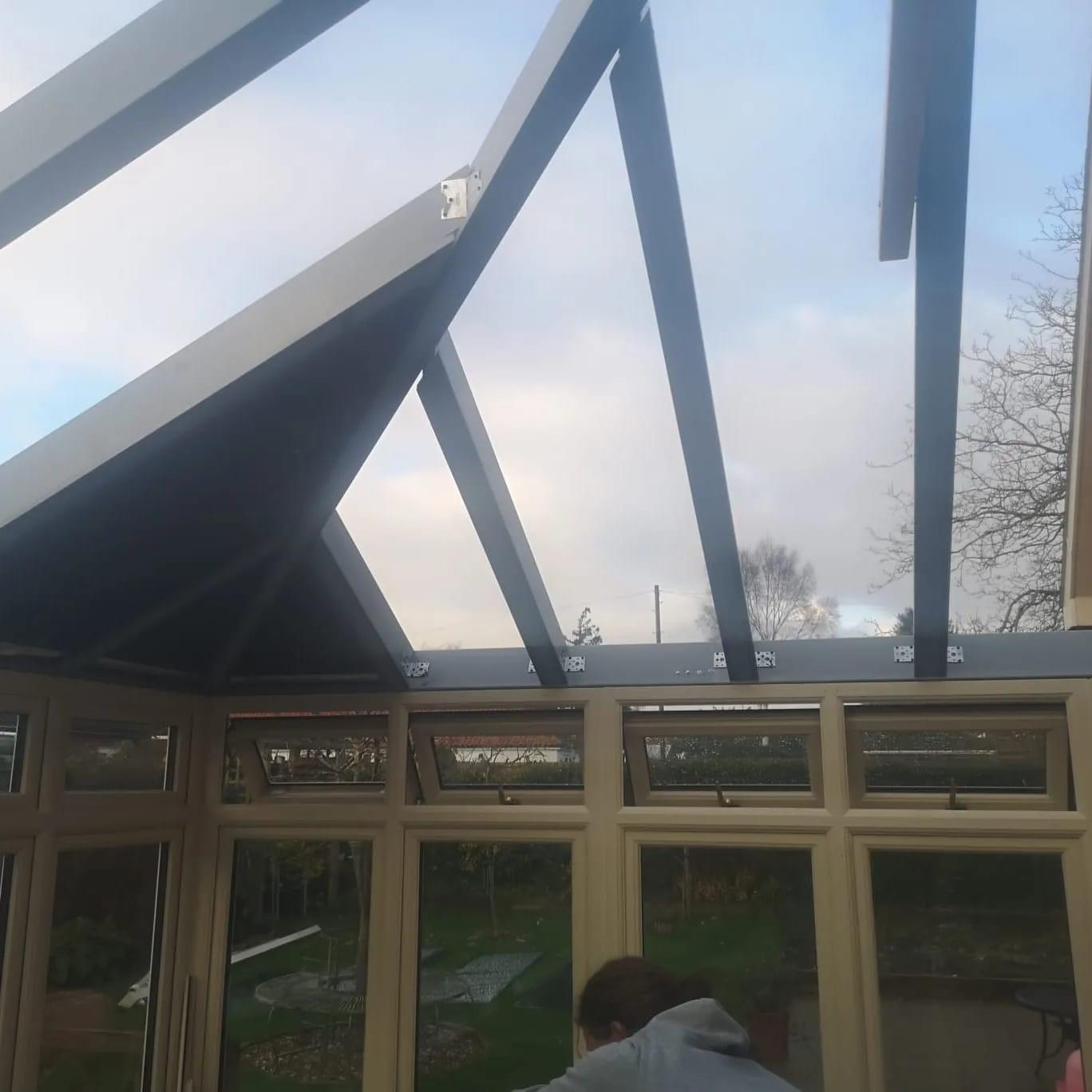inside view of conservatory roof without tiles